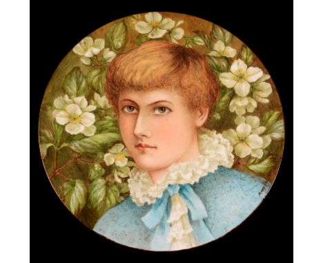 An Aesthetic Movement painted portrait plaque, by Mary Salisbury, signed and dated 1883, 24cm diam.