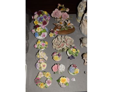 Four Nao figures of girls; two Continental figures of ladies; and Royal Adderley; Staffordshire; and other flower ornaments.