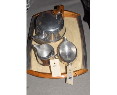 A Picquot part tea service, to include: teapot, milk jug, sugar bowl and tray.