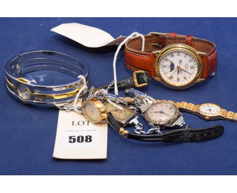 A Rotary wristwatch, leather strap, no. 3830, cased; 1930's and later ladies cocktail watches, by Rotary, no. 4201 SR516SW; a