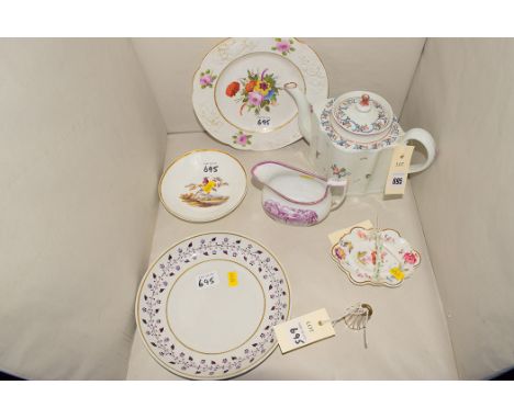 An early 19th Century Newhall type teapot with floral decoration;Staffordshire pink lustreware cream jug; a Spode saucer, han