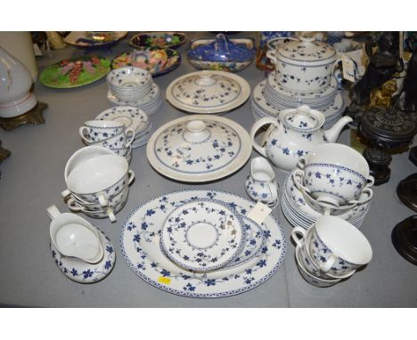 A Royal Doulton "York Town" part tea and dinner service, comprising; teapot, cream, six teacups, fourteen saucers, sugar bowl