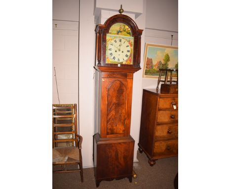 A Victorian mahogany longcase clock, by Joseph Sessford, Newcastle, hand-painted dial.