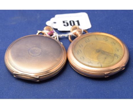Two gilt cased pocket watches by Waltham, Massachusetts, one hunter with white enamel arabic dial, the other open-faced with 