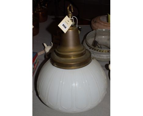 A 20th Century opaque glass ceiling light with brass mount.