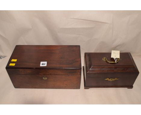An early 19th Century rosewood tea caddy the top opening to reveal two compartments (mixing bowl missing); and a Georgian mah