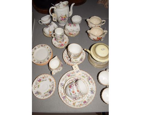 A Royal Worcester 'Pekin' part tea service, comprising: six tea cups, cream jug, six saucers, a plate, and six smaller plates