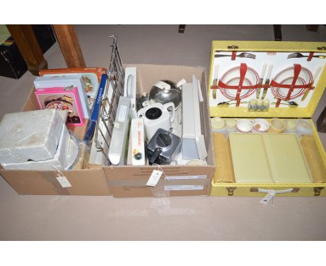 A 1950's cased picnic set by Sirram; together with miscellaneous household ceramics; and sundries, in two further boxes.