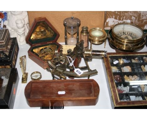 VARIOUS MODERN SCIENTIFIC INSTRUMENTS, to include sextant, compasses, telescope etc