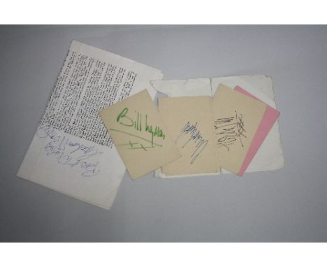 1960'S ROLLING STONES AUTOGRAPHS, five pieces of card each one signed by a member of the band including Brian Jones, obtained