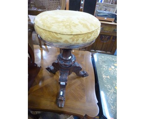 A VICTORIAN CARVED WALNUT SWIVEL PIANO STOOL, (s.d.)