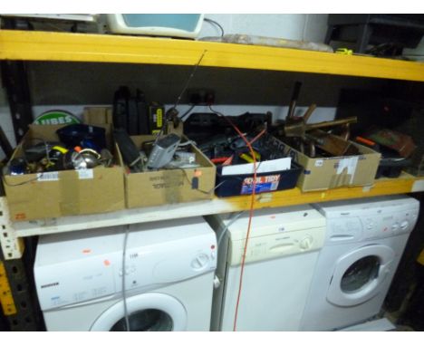 FIVE BOXES AND CRATES AND LOOSE, containing hand tools, etc and a seperate tool box