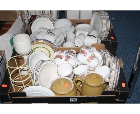 TWO BOXES OF TEA/DINNERWARES, etc, to include Poole, Colclough