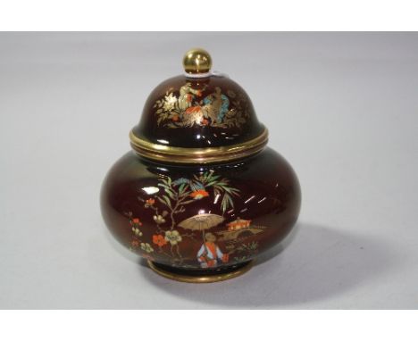 A CARLTONWARE ROUGE ROYALE COVERED POT, height approximately 13cm