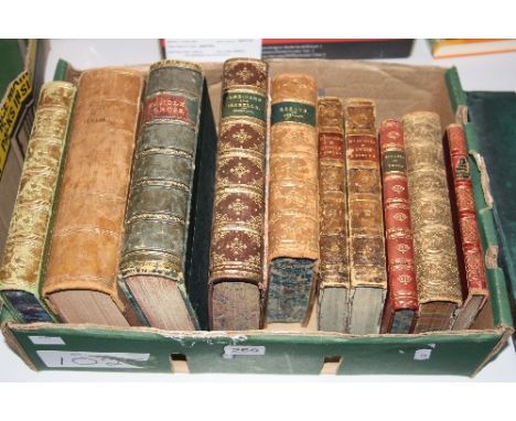 A BOX OF LEATHER BOUND BOOKS, to include Hutton, 'The History of Birmingham', 1880, Surtees, 'Handley Cross', 1851,  etc