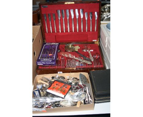 AN FLEXFIT CANTEEN OF ELKINGTON CUTLERY, a pair of plated fish servers, a ladle, boxed Arthur Price cutlery and a quantity of