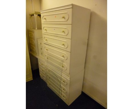 SIX PIECES OF MODERN BEDROOM FURNITURE, comprising of three chests of drawers, dressing table, bedside drawers and a stool