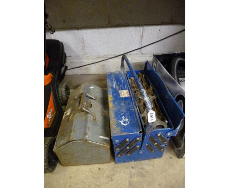 TWO METAL TOOL BOXES, containing engineering hand tools