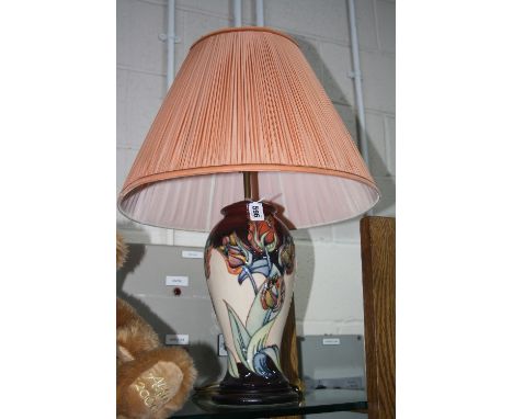 A MOORCROFT POTTERY TABLE LAMP, Red Tulip pattern, with shade, height approximately 45cm