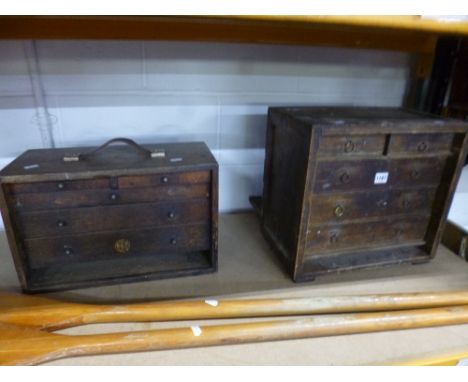 A PINE ENGINEERS TOOL CHEST, and an oak engineers tool chest containing a small quantity of tools, etc (2)