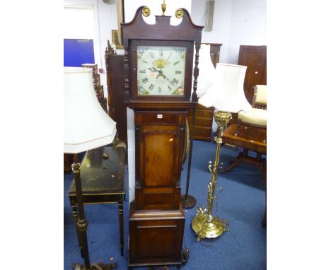 A GEORGIAN OAK AND MAHOGANY LONGCASE CLOCK, 30 hour movement, square painted, face marked Whitehouse Lichfield (key, pendulum