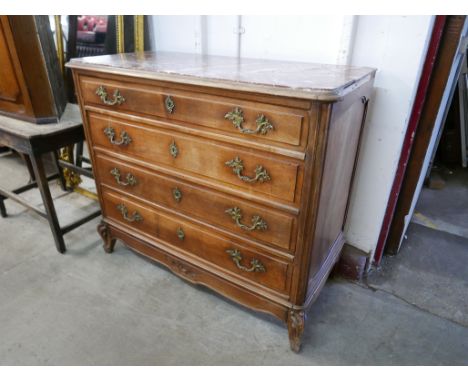 A 19th Century French fruitwood and marble topped commode (marble a/f) 
