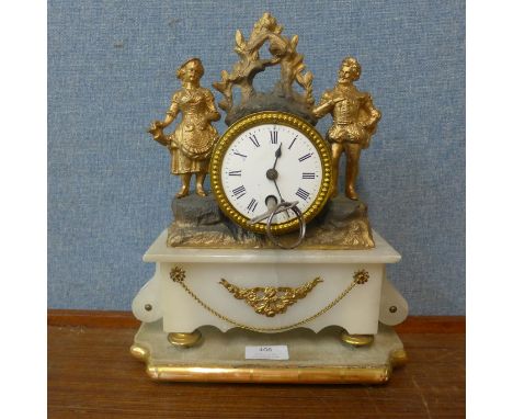 A 19th Century French gilt metal and alabaster mantel clock 