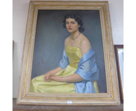 S. Slater, portrait of a seated lady, oil on canvas, framed 