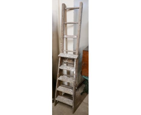 A pine fruit picker's ladder and pine stepladders 