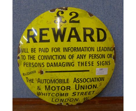 An enamelled Automobile Association &amp; Motor Union sign 