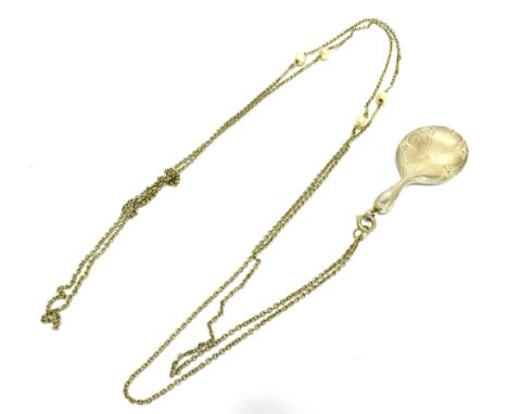 INTERESTING SILVER PENDANT AND CHAIN  A silver backed mirror, hallmarked Birmingham with embossed floral detail measuring 6.8