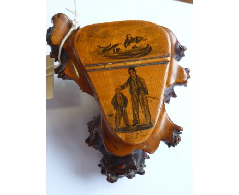 An early 19th Century gentleman's sycamore table Snuff Box of maritime interest, the triangular form top decorated with pen a