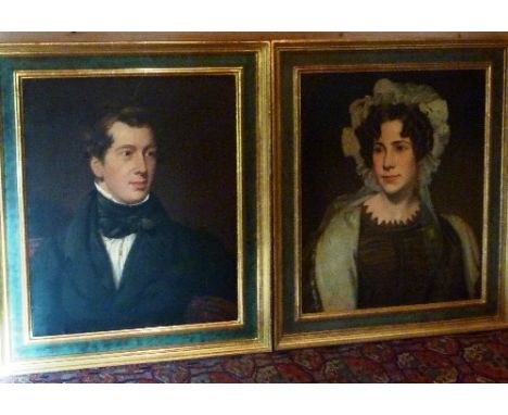A parcel gilt framed pair of 19th Century style Oil on Canvas shoulder length Portrait Studies, a gentleman in black coat and
