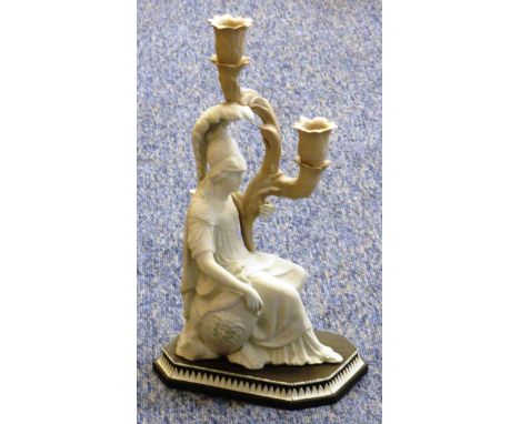 A Wedgwood three-colour Jasperware limited edition double Candlestick, "The Minerva Candlestick", black and white with sage g