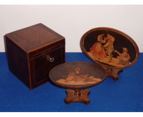 An 18th century George III walnut crossbanded square Tea Caddy inlaid with boxwood stringing, together with two Italian Sorre