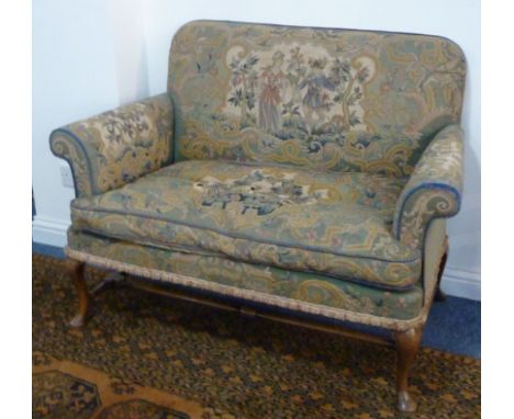 A good early 20th century tapestry upholstered and walnut two-seater Sofa in early 18th century George I style, the Sofa back