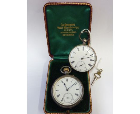 A red Morocco bound silver cased open-faced gentleman's Pocket Watch, white enamel dial with Roman numerals and the subsidiar