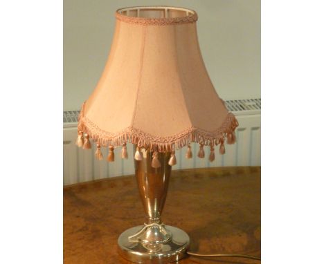 A hallmarked silver Table Lamp and Shade of baluster form, the Lamp on circular foot (weighted), 42cm high (including shade) 
