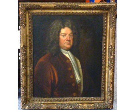 John Vanderbank (British, 1694-1739) Oil on Canvas shoulder length Portrait Study of a portly gentleman with a powdered curly