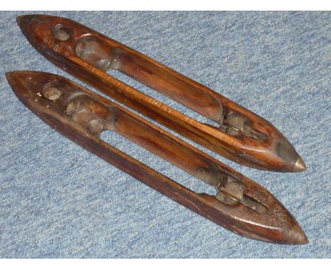A pair of 19th Century Treen Bobbin Shuttles each approx. 51cm 