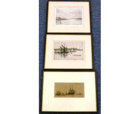 Douglas Ion Smart (British, 1879-1970) "Berwick" and "Woolwich", a pair of monochrome Etchings, signed within the margins, to