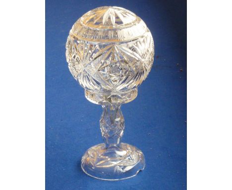 A fine mid-20th century hand cut crystal Table Lamp, the separate spherical-shaped clear glass Shade engraved with stylised f