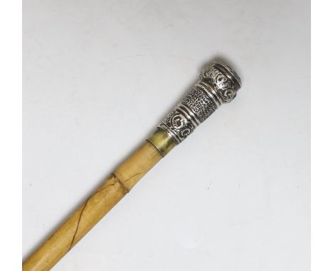 An early 20th century silver mounted bamboo swagger stick, Birmingham, 1900, 79cm in length