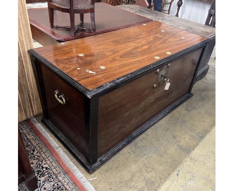 A large 18th century brass mounted Dutch colonial hardwood trunk, length 166cm, depth 75cm, height 75cm