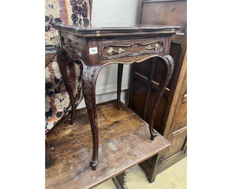 A late Victorian mahogany envelope card table, width 51cm, depth 51cm, height 75cm