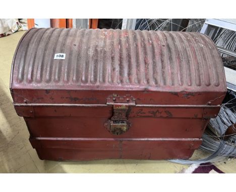 A vintage painted domed top tin trunk, width 61cm, depth 42cm, height 44cm