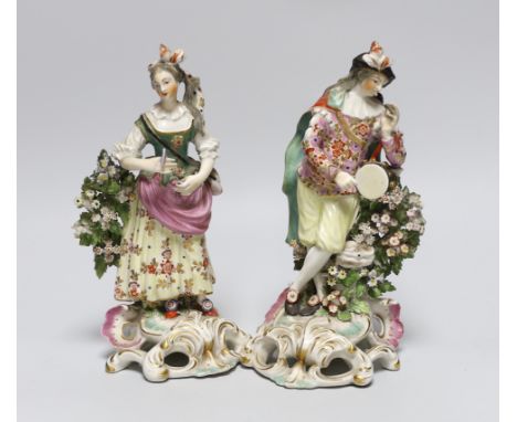 Two 18th century Derby ceramic musicians, 21cm