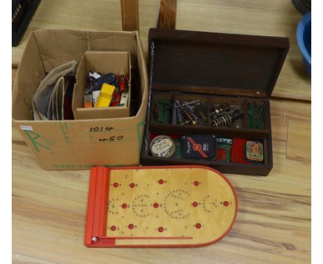 A quantity of Meccano, Dinky toys and a bagatelle board