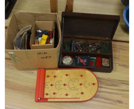 A quantity of Meccano, Dinky toys and a bagatelle board