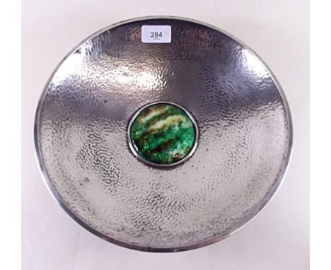A Japanese hammered white metal and enamel bowl - 17.5cm